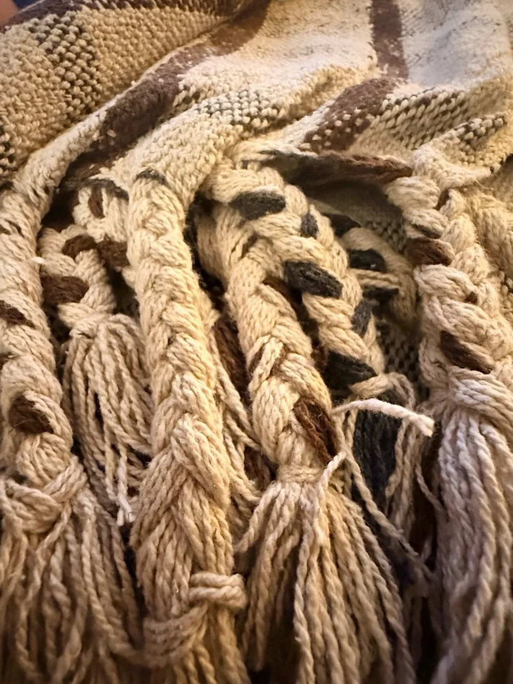 Cozy Cream & Brown Woven Throw Blanket